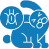 Blue cartoon bunny with large ears and a turtle-shaped head, possibly a logo.