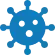 Blue virus icon with spiked outer edges and three central circles.