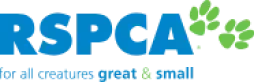 RSPCA logo: blue text with green paw prints; 