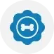 Blue badge with a dog bone icon.