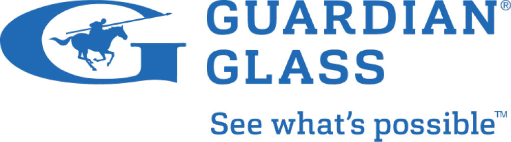 The logo for guardian glass shows a knight on a horse.