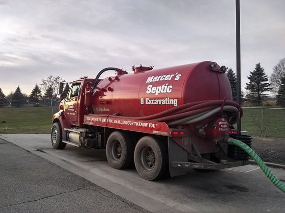 Mercer's Septic red Truck — White Pigeon, MI — Mercers Septic & Excavating LLC Mercer's Septic red truck — White Pigeon, MI — Mercers Septic & Excavating LLC
