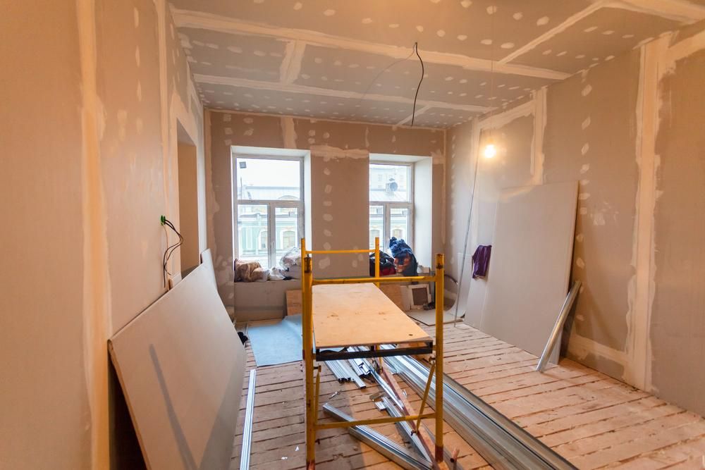 A Room Is Being Remodelled with Drywall and A Scaffolding — Nicho's Home Maintenance In Quirindi, NSW