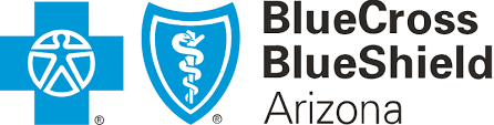 Blue Cross Blue Shield of Arizona logo: blue cross with a figure and blue shield with a caduceus, followed by black text.