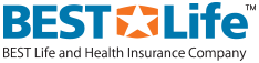Logo for BEST Life and Health Insurance Company, featuring the blue word "BEST," an orange star icon, and "Life" in blue.