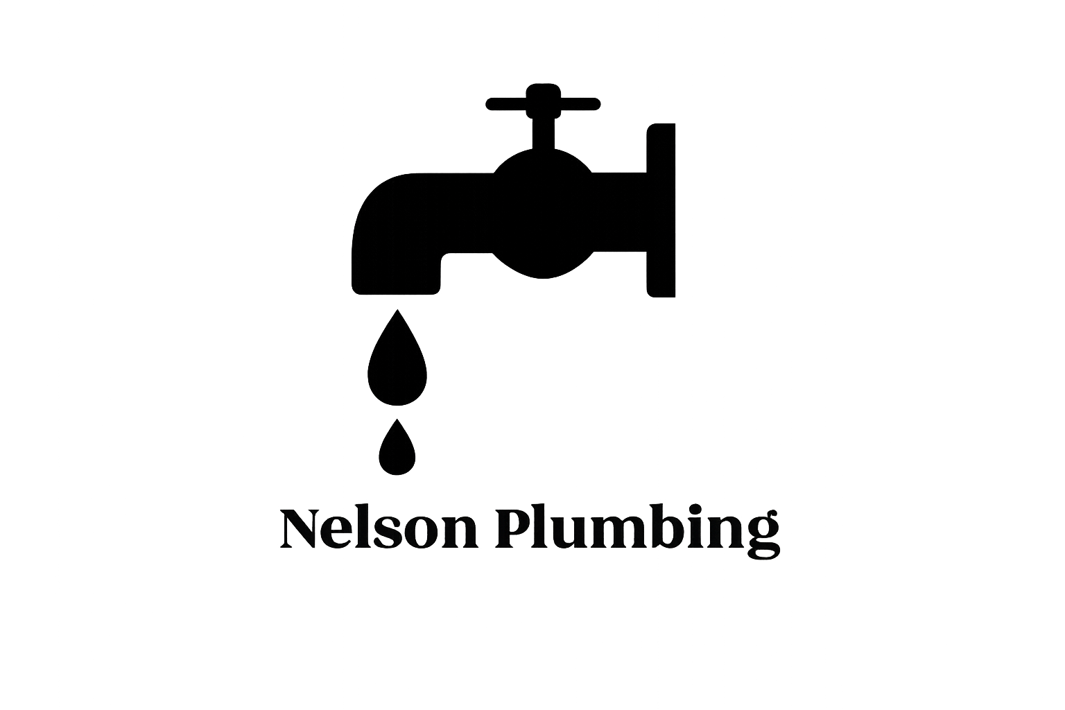 Nelson Plumbing logo with a black faucet and water drops on a white background