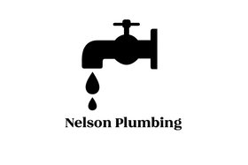 Nelson Plumbing logo with a black faucet and water drops on a white background