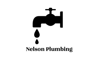 Nelson Plumbing logo with a black faucet and water drops on a white background