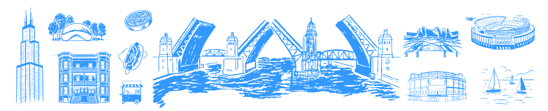 San Francisco City Attractions Line Art Illustration in Green