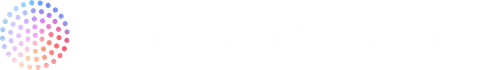 White banner with a small multicolor dotted circle logo in the top-left corner.