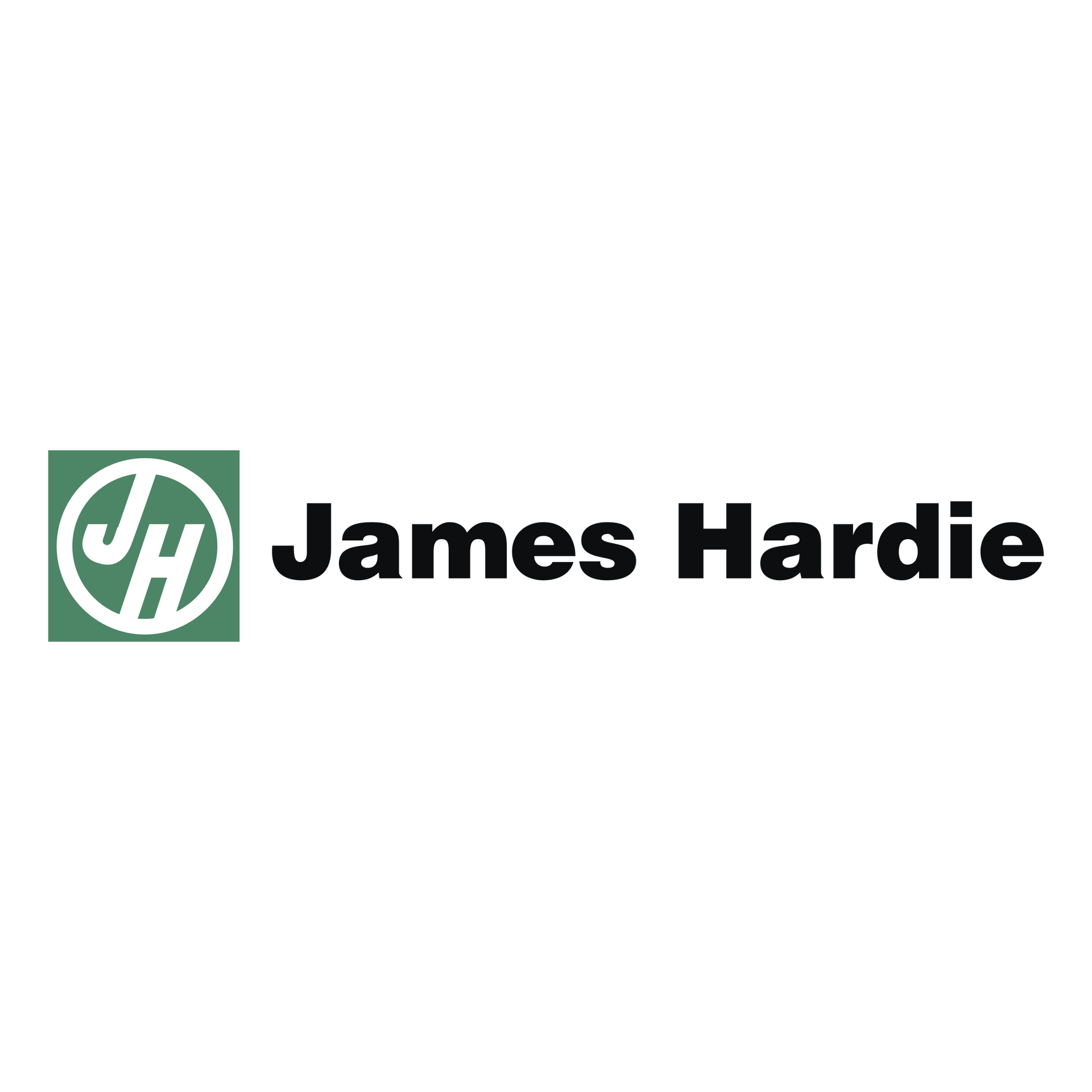 James Hardie logo with green square icon and black wordmark on white background