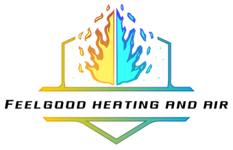 A logo for a company called feelgood heating and air