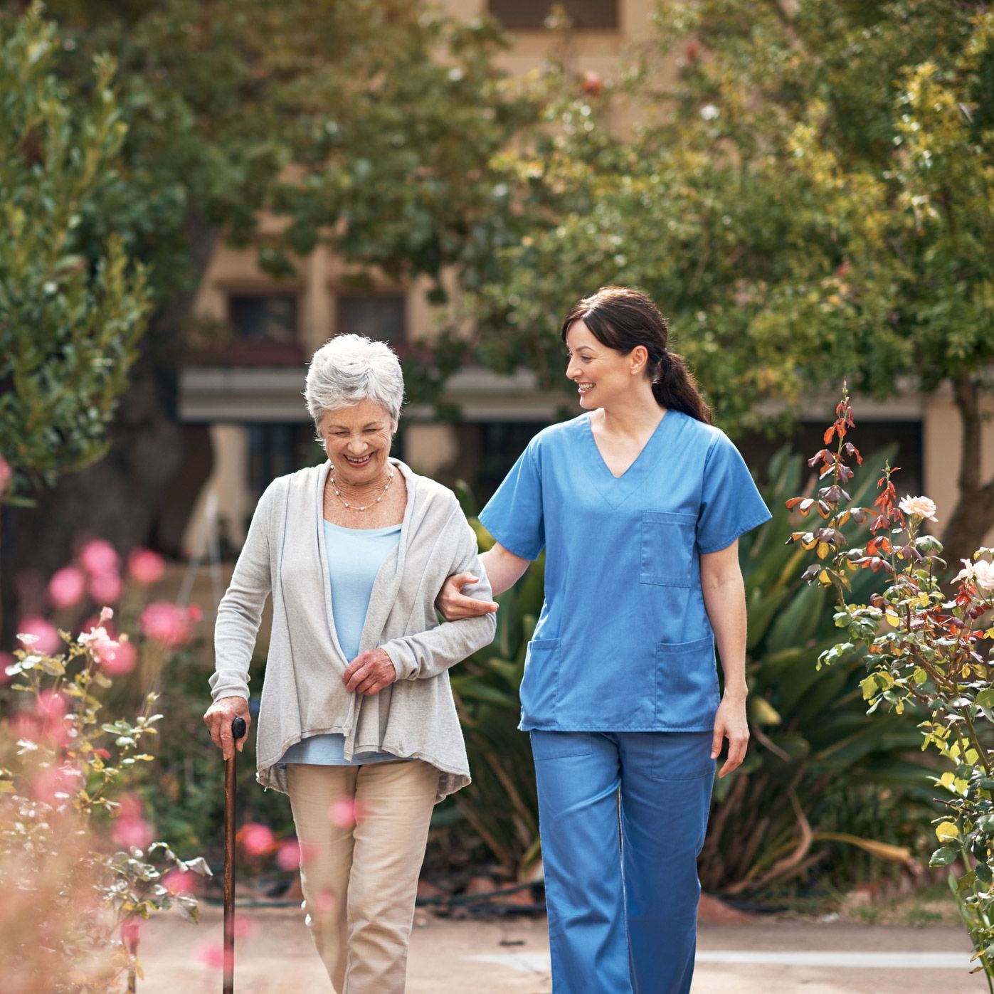 Senior Walking with Nurse — Hollywood, FL — Tradition Homecare Senior Walking with Nurse — Hollywood, FL — Tradition Homecare