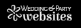 White “Wedding & Party websites” logo with floral icon on a black background