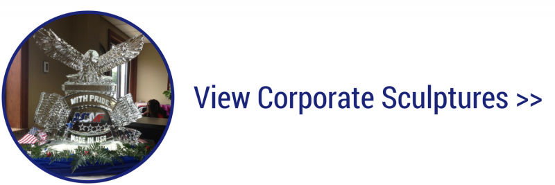 Circular corporate sculpture thumbnail beside blue text “View Corporate Sculptures >>”