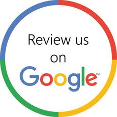 Colorful Google logo ring with “Review us on Google” text in the center