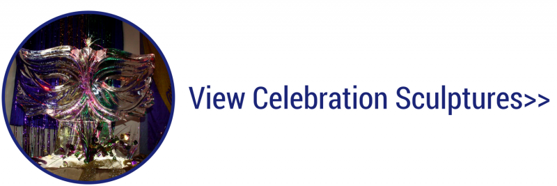 Circular sculpture thumbnail with purple lights and the link text “View Celebration Sculptures>>”