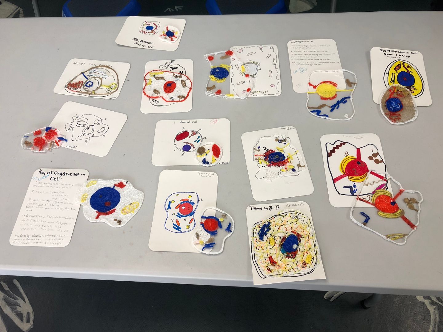 A table with a bunch of drawings on it