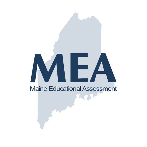 A logo for maine educational assessment with a map of maine