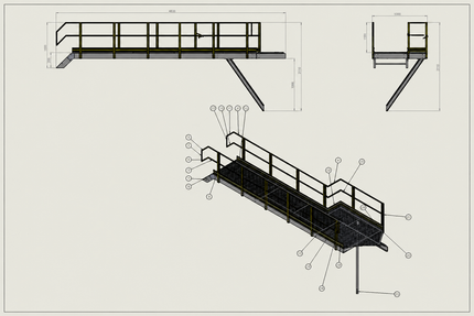 3D CAD model of a gray structural frame or building skeleton with beams and supports