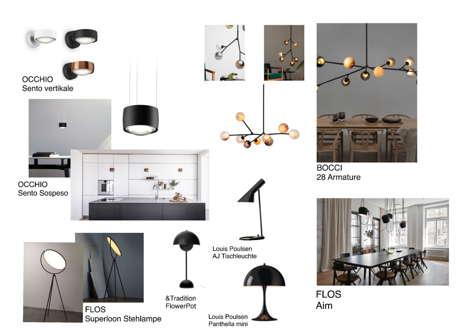 Eine Collage aus Bildern verschiedener Lichtarten in einem Raum.