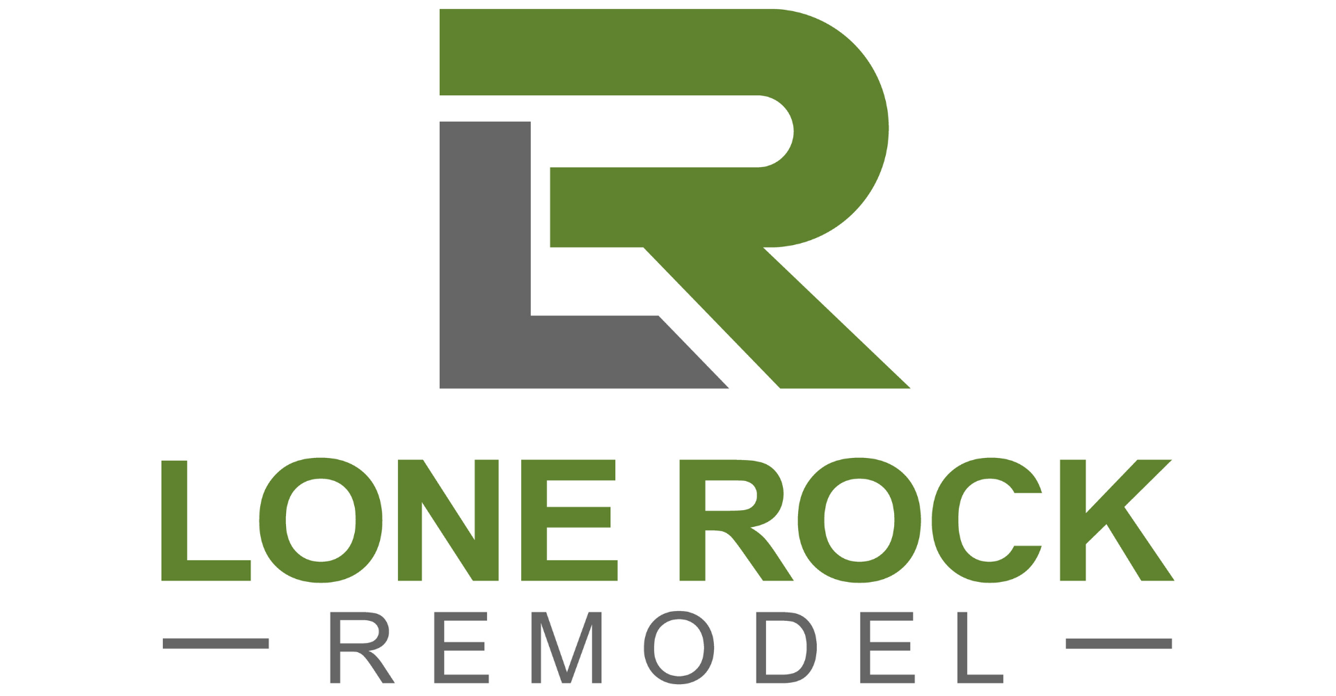 Logo for Lone Rock Remodel featuring a stylized gray "L" and green "R" above the company name in green and gray text.