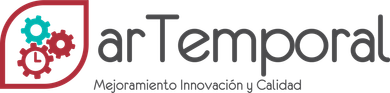 Un logotipo para una empresa llamada ar temporal con engranajes.