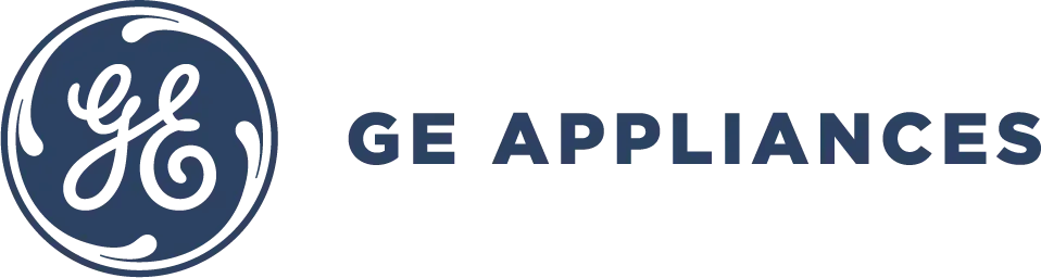 The logo for ge appliances is blue and white.