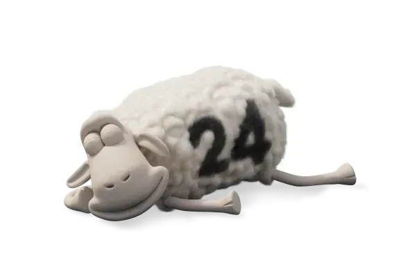 A white sheep with the number 24 on it