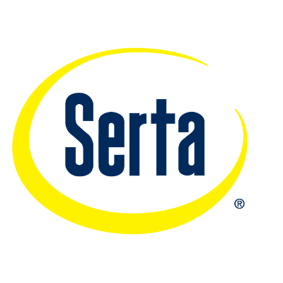 The serta logo is a blue and yellow circle on a white background.