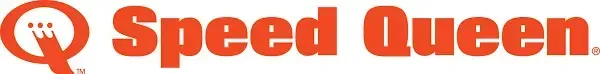 A red speed queen logo on a white background