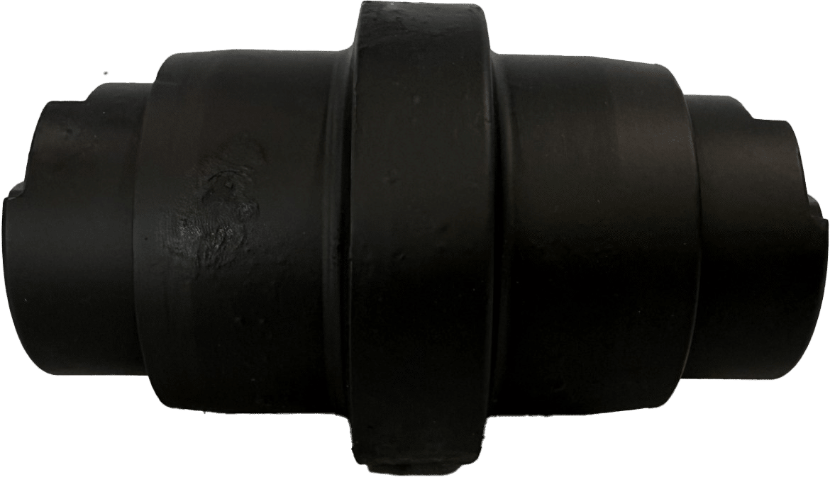 Black cylindrical pipe connector with a central raised collar