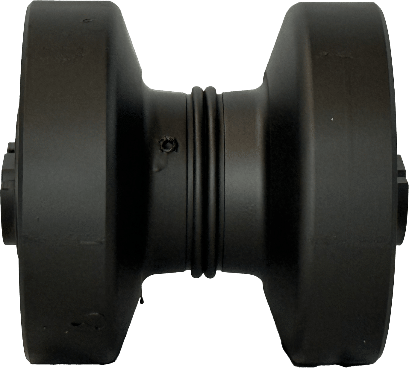 Black adjustable dumbbell on a white background