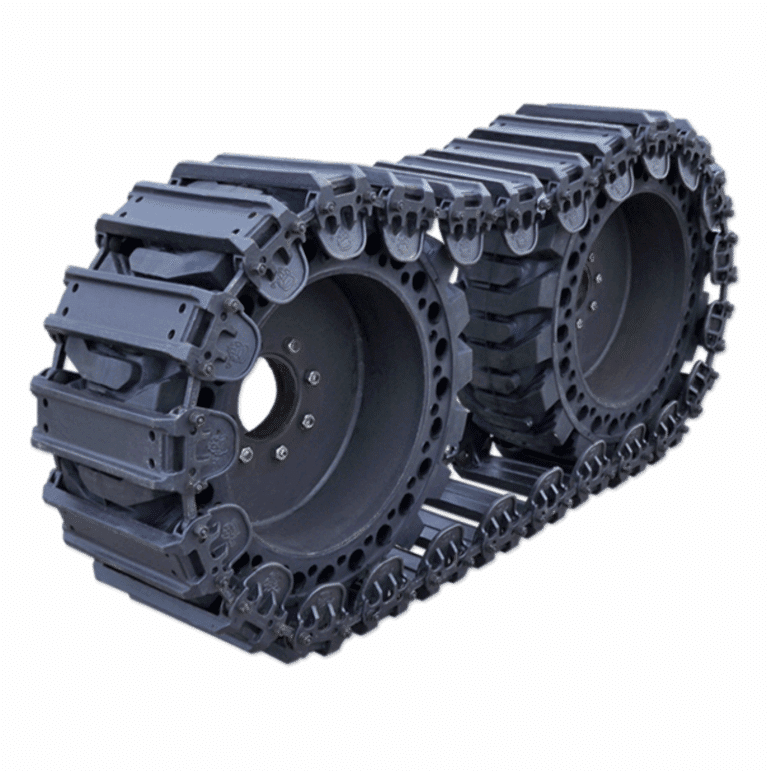 Black rubber tank tread belt on a white background
