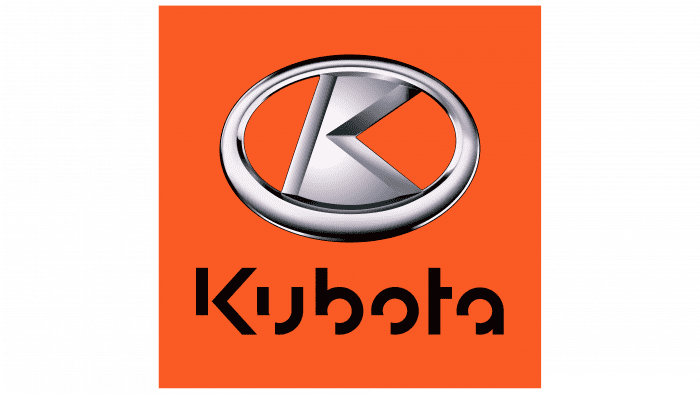 Kubota logo on orange background with silver emblem and black text