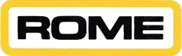 ROME logo in black text inside a yellow rounded rectangle