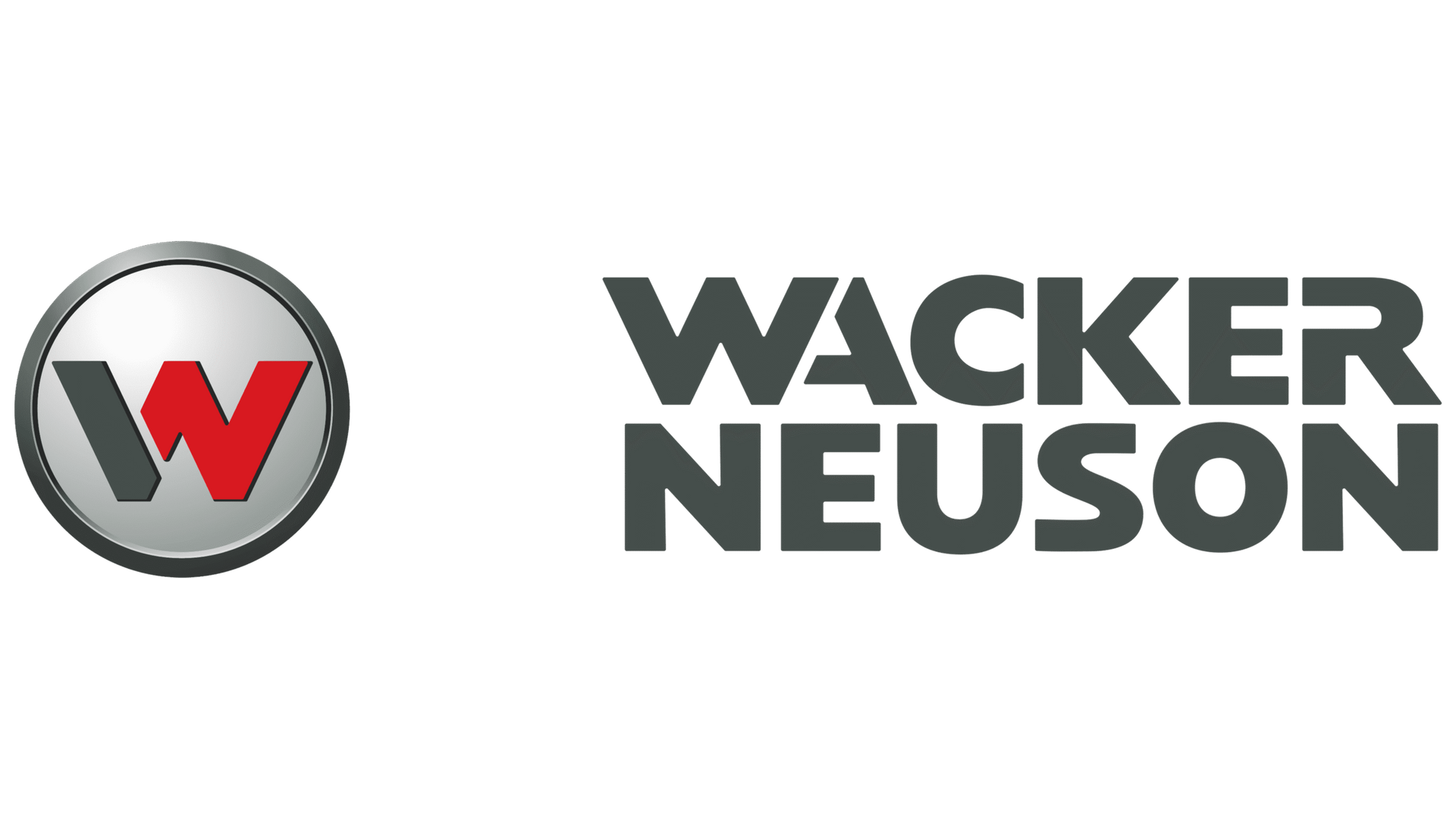 Wacker Neuson logo with red and black emblem and gray wordmark on white background