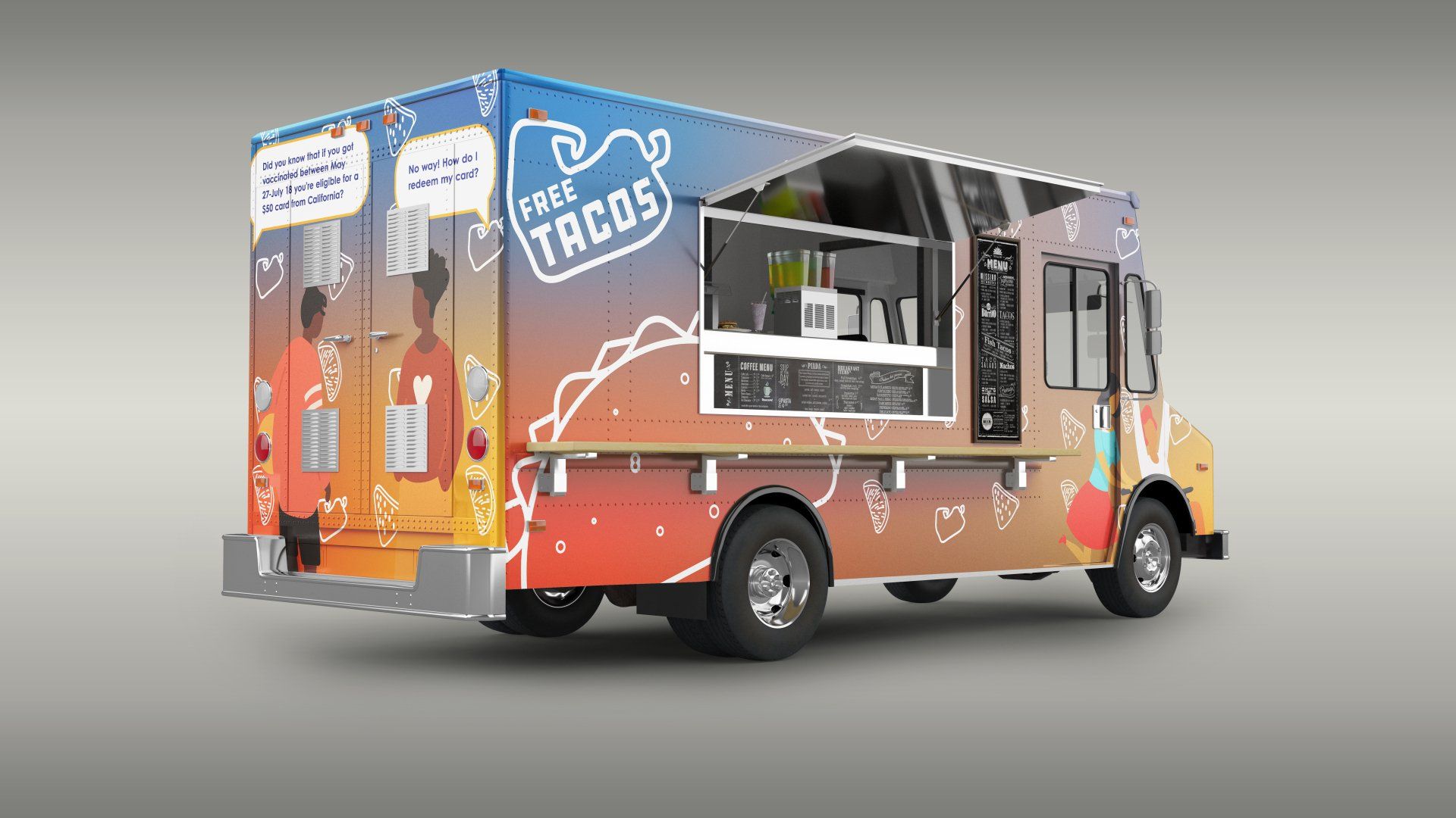 a 3d model of a taco truck on a white background .