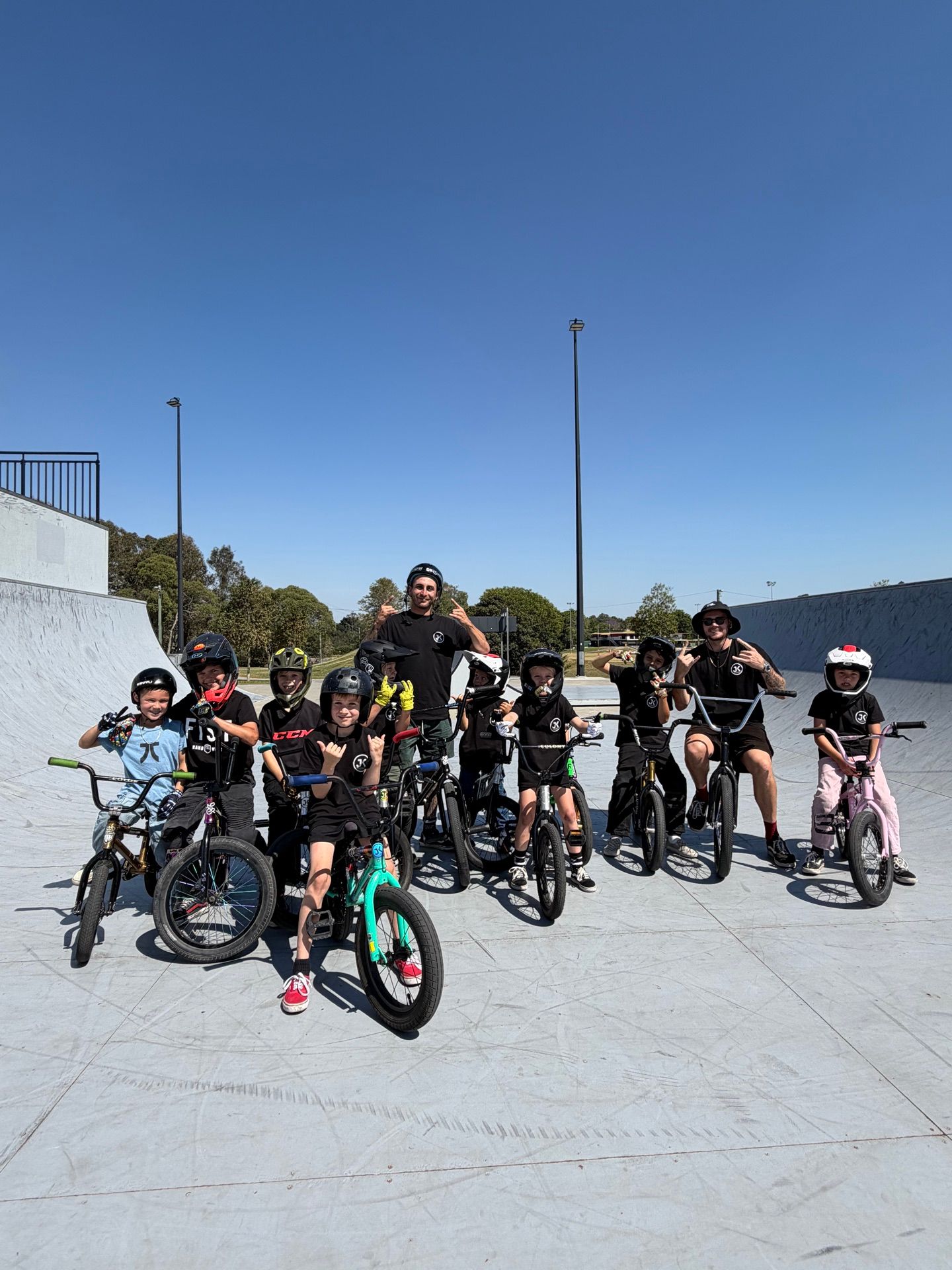 Young JKC riders and coaches together at the skatepark