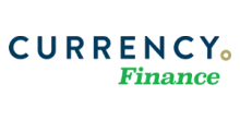 CURRENCY Finance logo in dark blue and green text on a white background