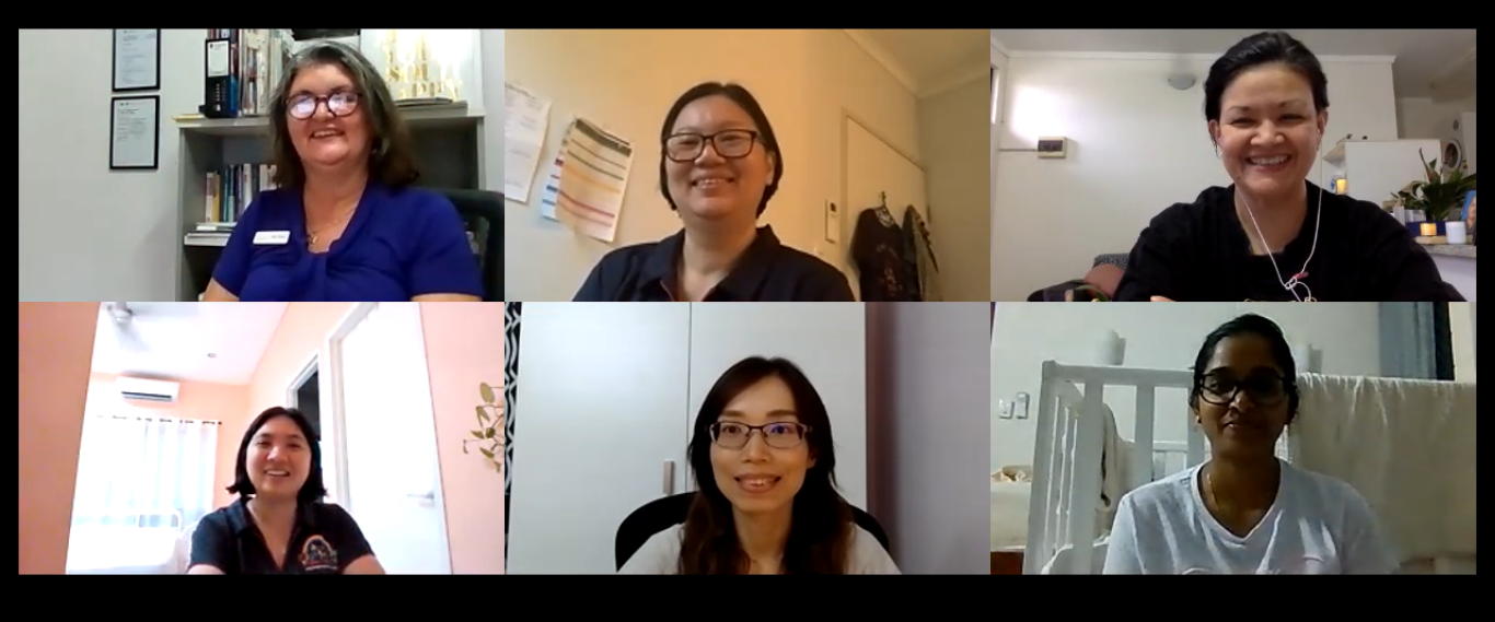 A group of women are sitting in a room on a video call.