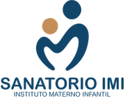 Logotipo de Sanatorio IMI con un icono abstracto azul y dorado de padre e hijo sobre el nombre.