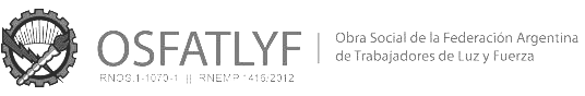 Logo gris de OSFATLyF con emblema y texto institucional en fondo blanco.