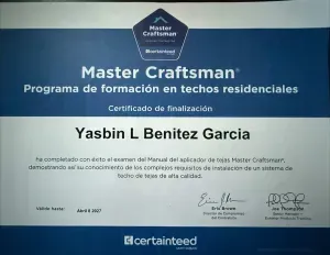 Certificado azul y blanco de Master Craftsman para Yasbin L Benitez Garcia, Certalented