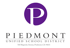 The piedmont unified school district logo is purple and white.