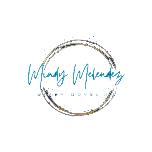 A logo for a company called Mindy melendez with a circle in the middle.