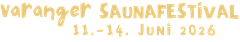 Logoen til Varanger saunafestival med datoene 11.-14. juni 2026 i oransje skriftfarge.