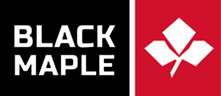 A red and black logo of Black Maple Trading Company