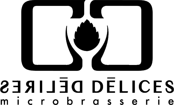 A black and white logo of Délire et Délices Microbrasserie