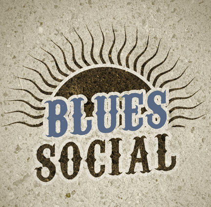 Texte « Blues Social » avec un demi‑soleil stylisé en arrière‑plan.